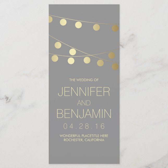 Gold Foil String Lights Wedding Programs Programme (Front)