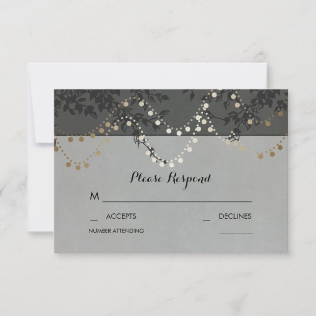 Gold Foil String Lights Wedding RSVP Cards (Front)