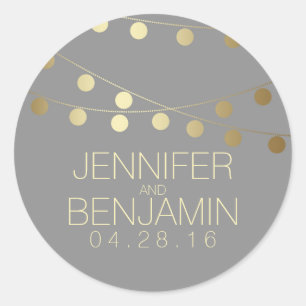 Gold Foil String of Lights Wedding Classic Round Sticker