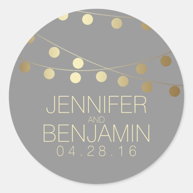 Gold Foil String of Lights Wedding Classic Round Sticker (Front)