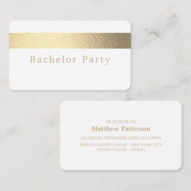 Gold Foil Stripe, Bachelor Party Ticket Invitation (Front/Back)