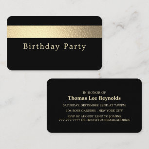 Gold Foil Stripe, Jet Black, Birthday Party Ticket