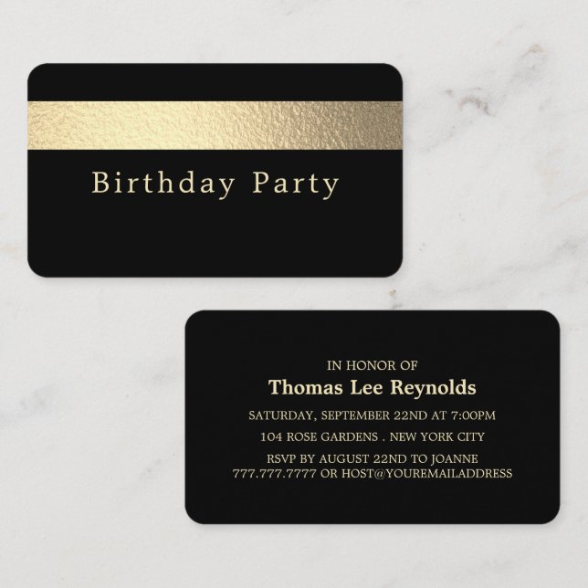 Gold Foil Stripe, Jet Black, Birthday Party Ticket (Front/Back)