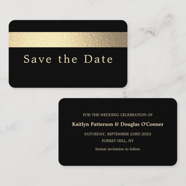 Gold Foil Stripe, Save The Date Card (Front/Back)