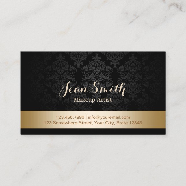 Gold Foil Striped Damask Makeup Artist Business Card (Front)