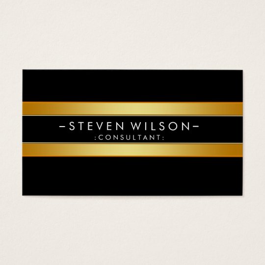 Gold Foil Striped Elegant Retro Black Business Card