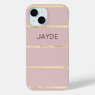 Gold Foil Stripes and Blush Pink Mobile Phone Case
