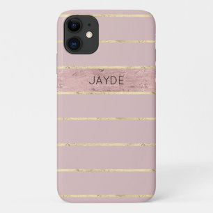 Gold Foil Stripes and Blush Pink Mobile Phone Case