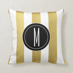 GOLD FOIL STRIPES   BLACK MONOGRAM CUSHION