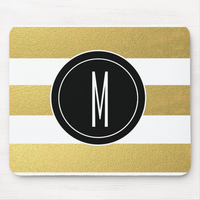 GOLD FOIL STRIPES | BLACK MONOGRAM MOUSE MAT (Front)