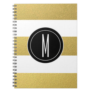GOLD FOIL STRIPES   BLACK MONOGRAM NOTEBOOK