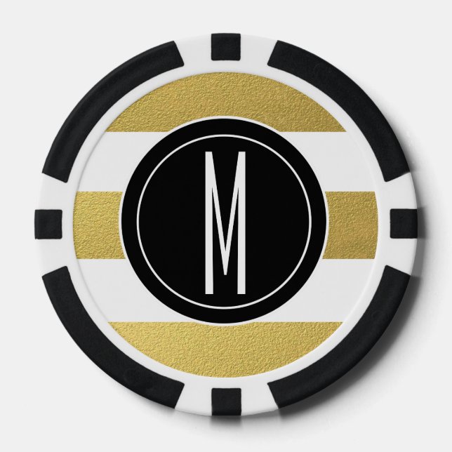 GOLD FOIL STRIPES | BLACK MONOGRAM POKER CHIPS (Front)