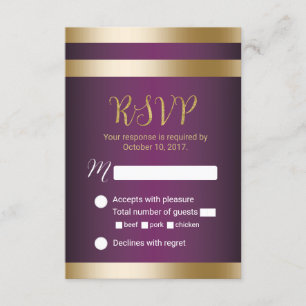Gold Foil Stripes Elegant Purple Wedding RSVP Card