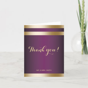Gold Foil Stripes Elegant Purple Wedding Thank You