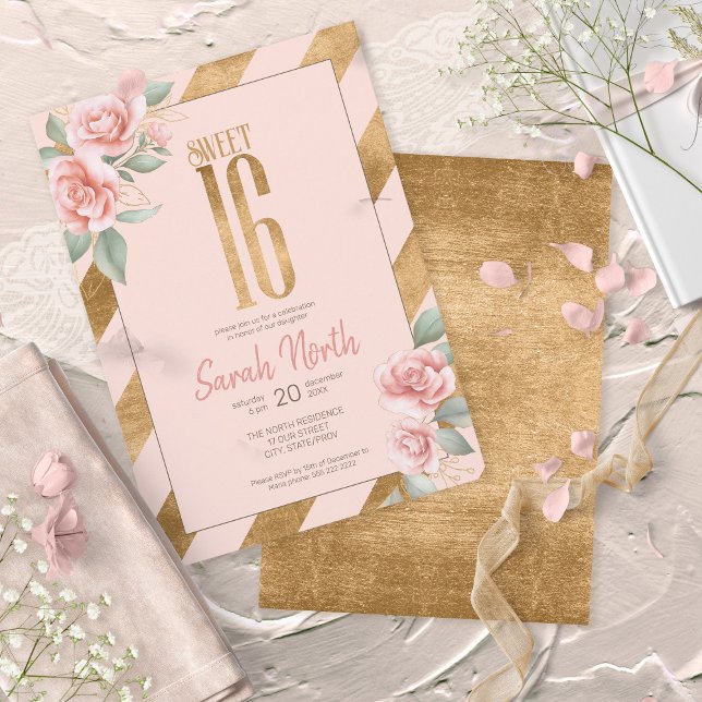 Gold Foil Stripes Floral Blush ID757 Invitation (Creator Uploaded)