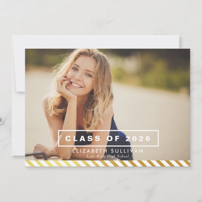 GOLD FOIL STRIPES | GRADUATION PARTY INVITATION (Front)