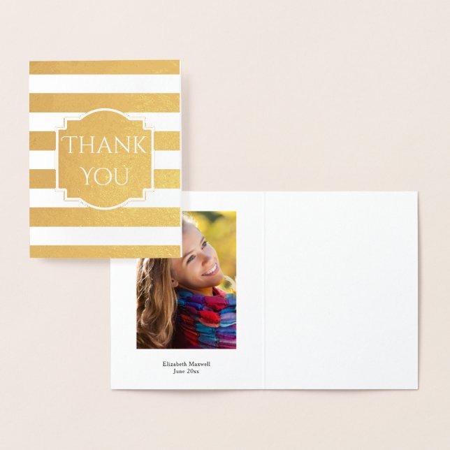 Gold Foil Stripes Graduation Thank You Photo Foil Card (Display)