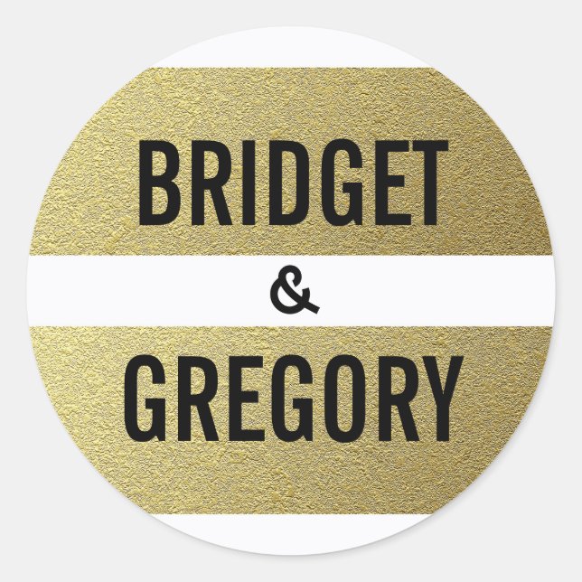 Gold Foil Stripes Wedding Classic Round Sticker (Front)