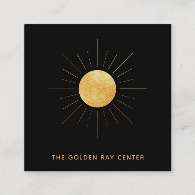 *~* Gold Foil Sun +  Golden Rays Spiritual Centre Square Business Card (Front)