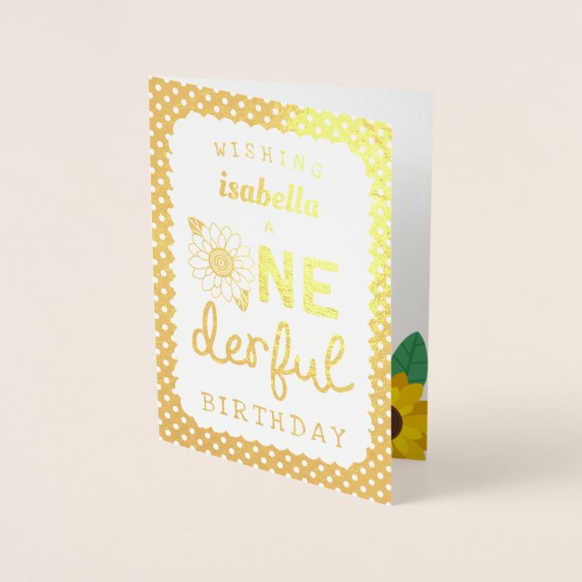 Gold Foil Sunflower Onederful Birthday Foil Card (Front)