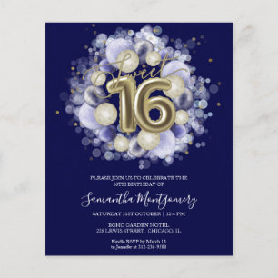 Gold Foil Sweet 16 Bday Balloons Budget Invitation