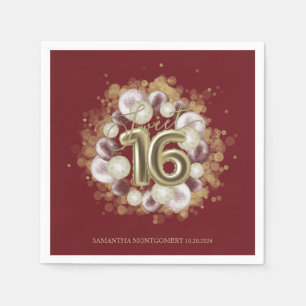 Gold Foil Sweet 16 Bday Balloons Party Burgundy Napkin