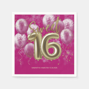 Gold Foil Sweet 16 Bday Balloons Party Hot Pink Napkin