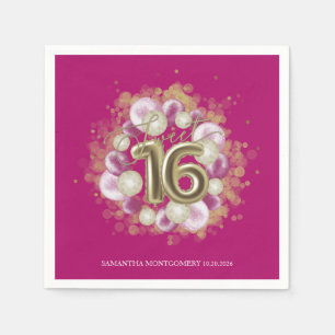 Gold Foil Sweet 16 Bday Balloons Party Hot Pink Napkin