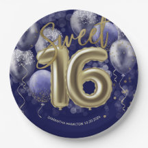 Gold Foil Sweet 16 Bday Balloons Party Royal Blue