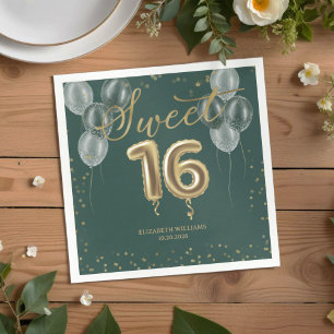 Gold Foil Sweet 16 Birthday Balloons Party Green N Napkin