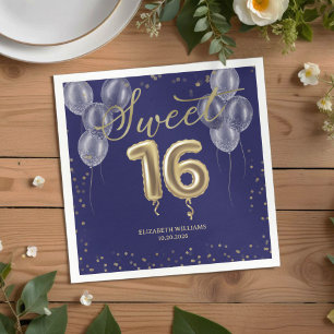 Gold Foil Sweet 16 Birthday Balloons Royal Blue Napkin