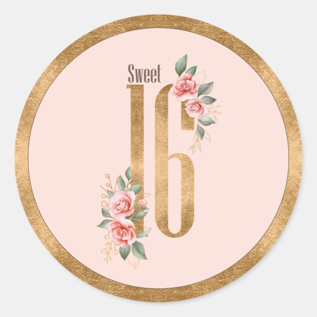 Gold Foil Sweet Sixteen Blush ID756 Classic Round Sticker (Front)