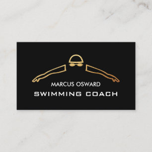 Gold Foil Swimmer Icon, Swimming Coach & Lifeguard Business Card