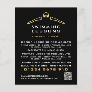 Gold Foil Swimmer Icon, Swimming Lesson Advert Flyer