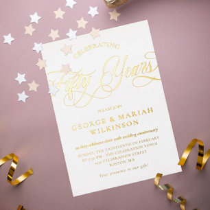 Gold Foil Swirly Script 50th Wedding Anniversary 