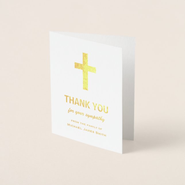Gold Foil Sympathy Thank You Card with Cross (Front)