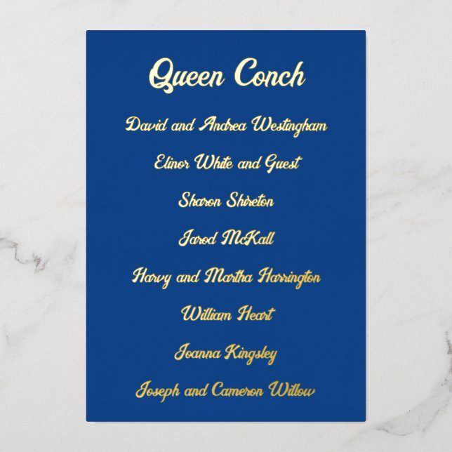 Gold Foil Table Seating List Wedding Seating Cards (Front)