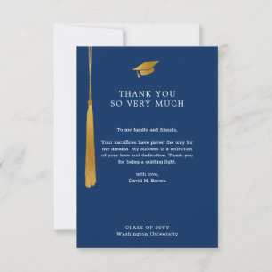 Gold Foil Tassel Simple Formal Blue Graduation Thank You Card