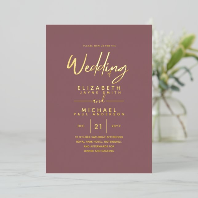 GOLD FOIL Text Dusty Rose Pink Wedding Elegant (Standing Front)