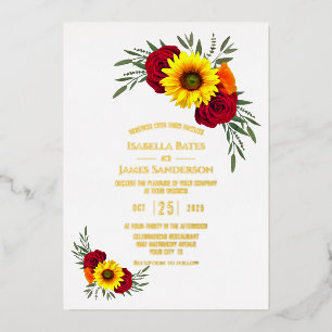 Gold Foil Text Elegant Sunflower Rose Wedding