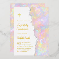 gold foil text First Communion