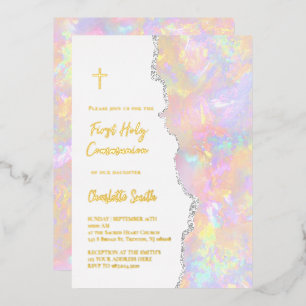 gold foil text First Communion