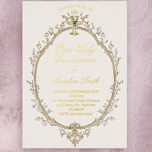 gold foil text first communion beige frame (Creator Uploaded)