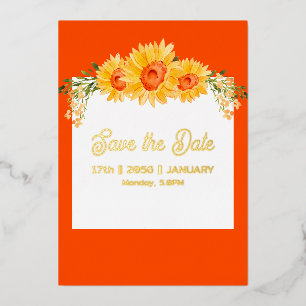 Gold foil text in floral background invitation