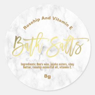 Gold Foil Text On Marble Bath Salt Labels