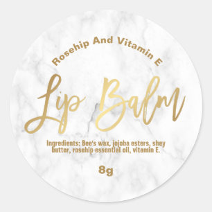 Gold Foil Text On Marble Lip Balm Labels