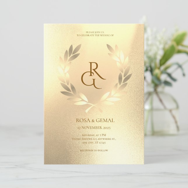 Gold Foil Texture Elegant Wedding Invitation (Standing Front)