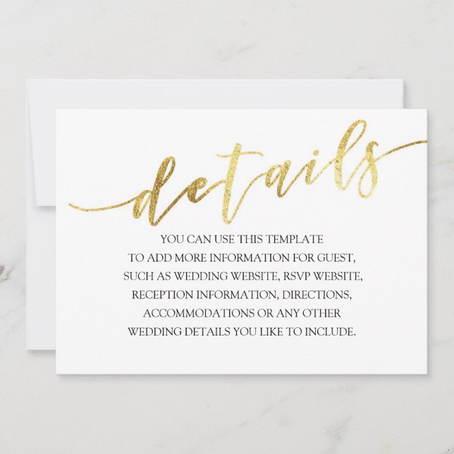 Gold Foil Textures Minimalist Wedding Details Invitation (Front)