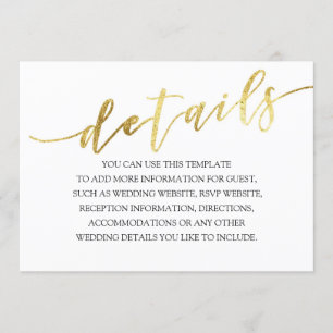 Gold Foil Textures Minimalist Wedding Details Invitation