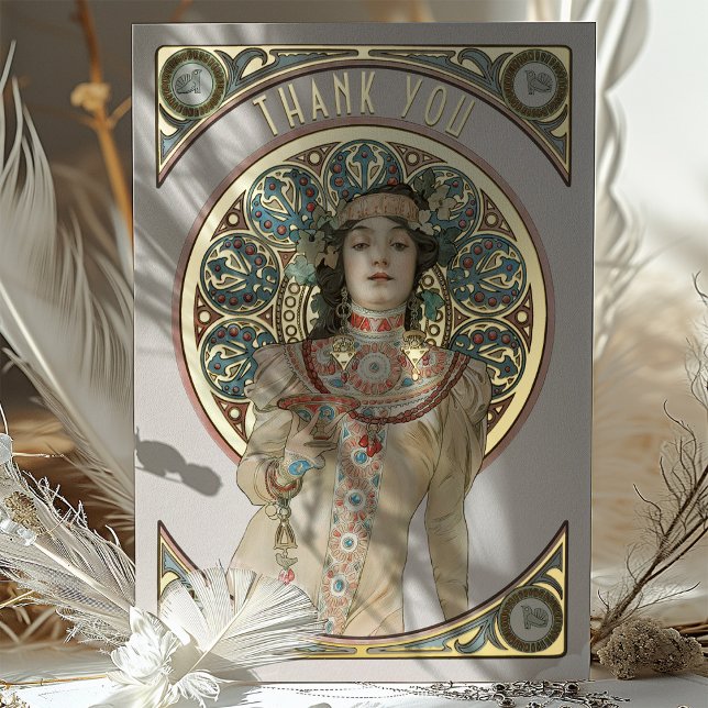 Gold Foil Thank You Card Art Nouveau Mucha (Creator Uploaded)